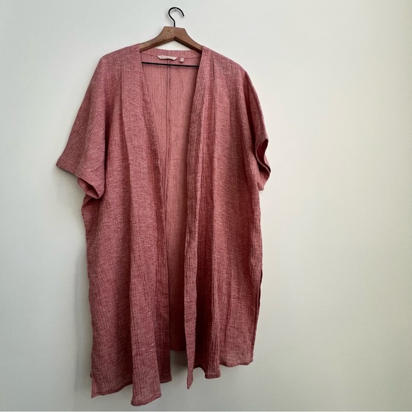 Soft Surroundings Whisper Linen Topper Rose Lightweight Gauzy Kimono Shawl XL - Picture 2 of 11